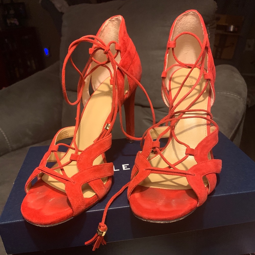 Michael Kors Red Suede Strappy Lace Up Heels